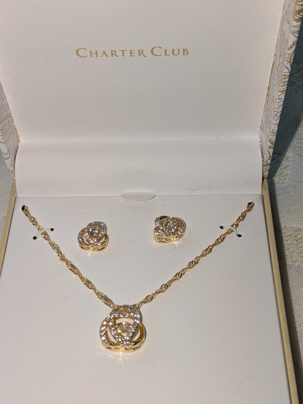 Charter Club Gold-Tone Crystal Knot Necklace and Stud Earrings